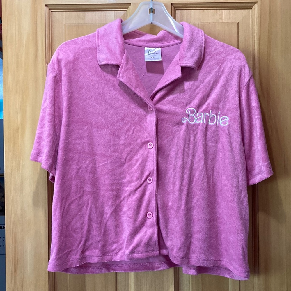 Barbie Pink Button Down Crop